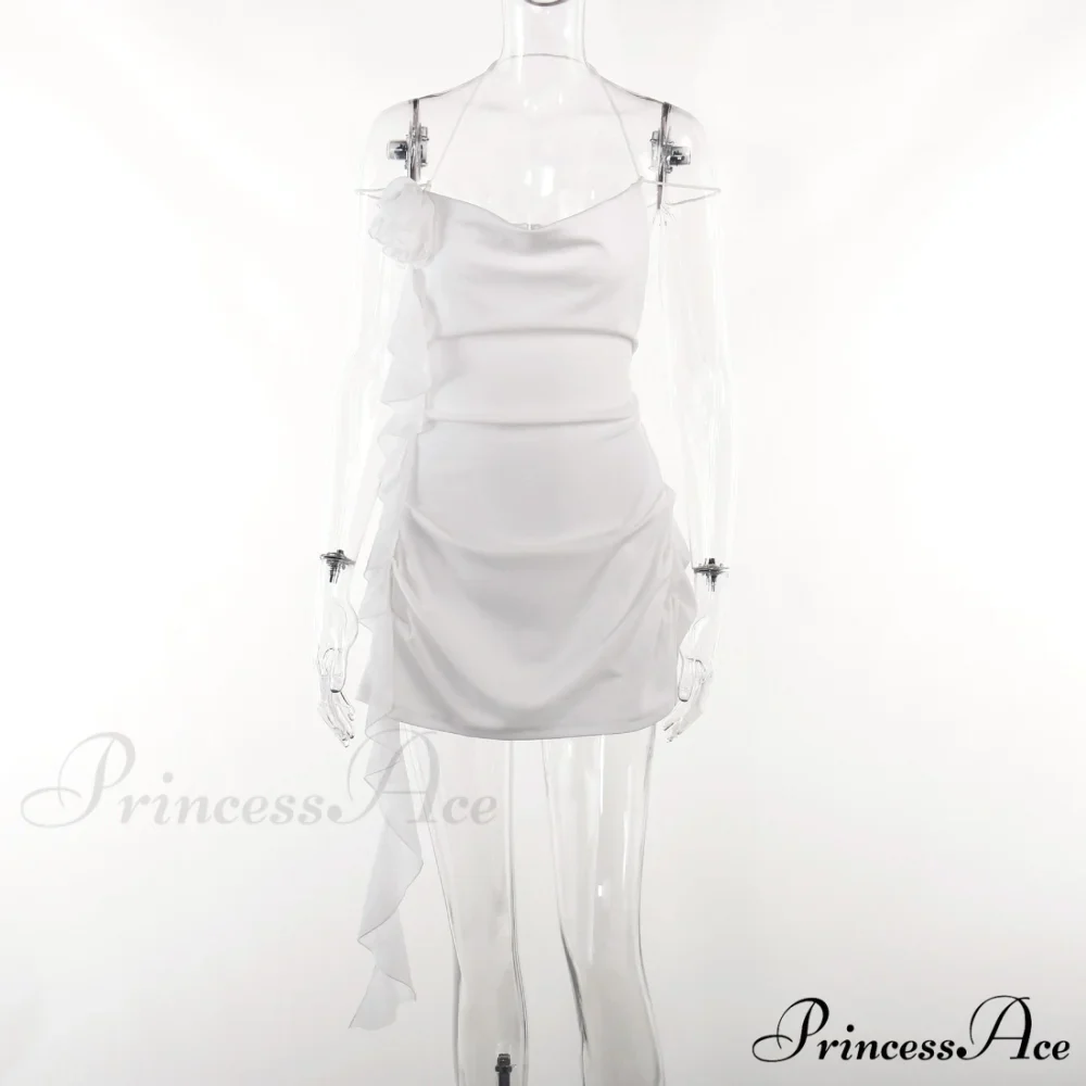 Backless Cowl Neck Charming Flower Frill Mini Dress - Image 4