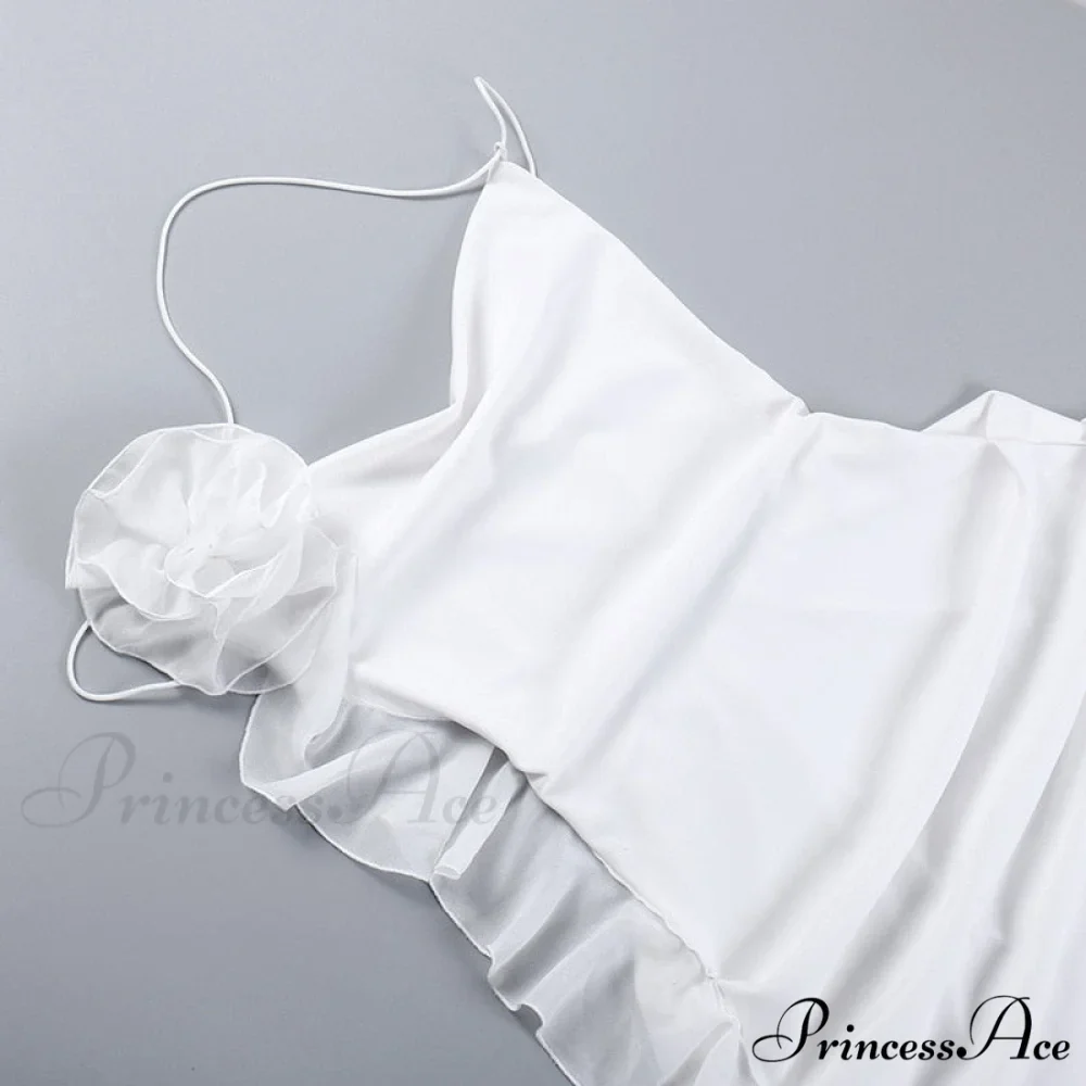 Backless Cowl Neck Charming Flower Frill Mini Dress - Image 7