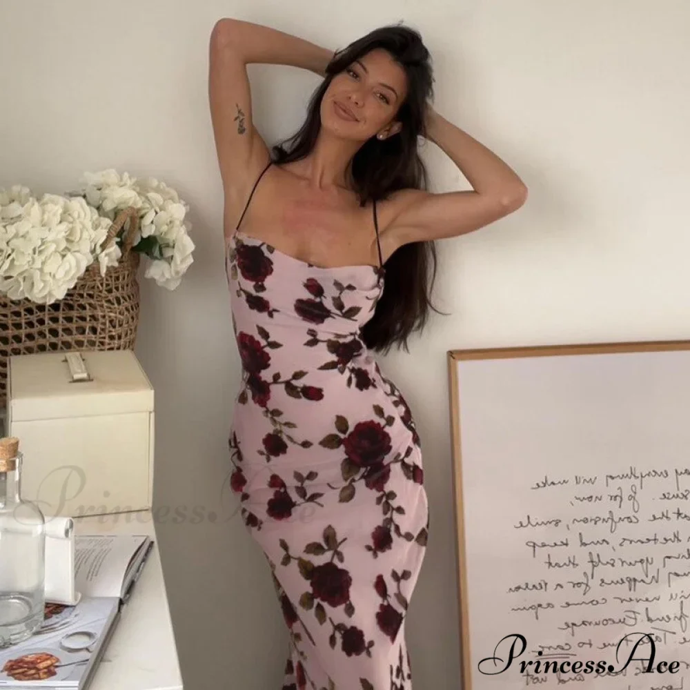 Floral Print Strappy Charming Back Tie-Up Midi Dress - Image 2