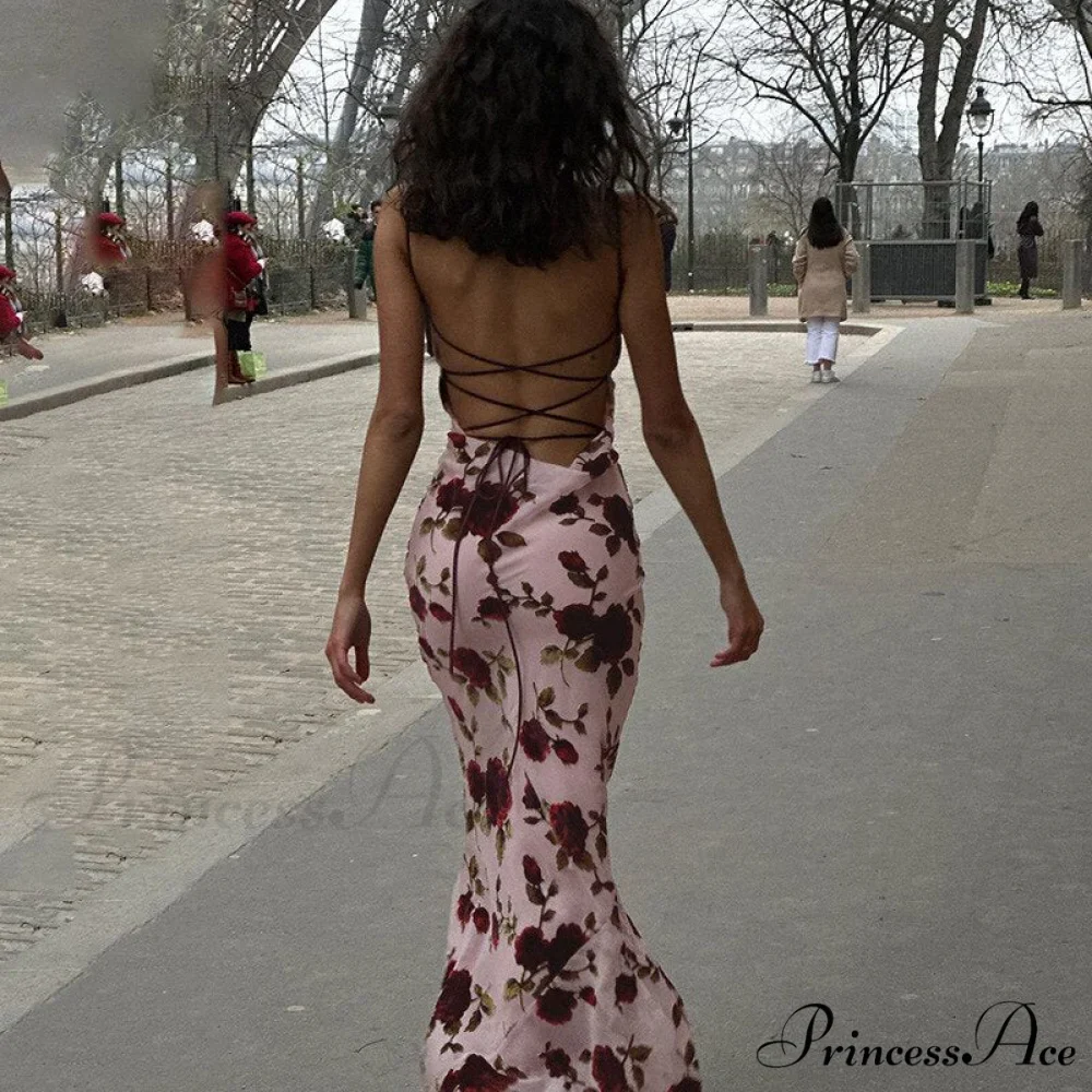 Floral Print Strappy Charming Back Tie-Up Midi Dress - Image 4