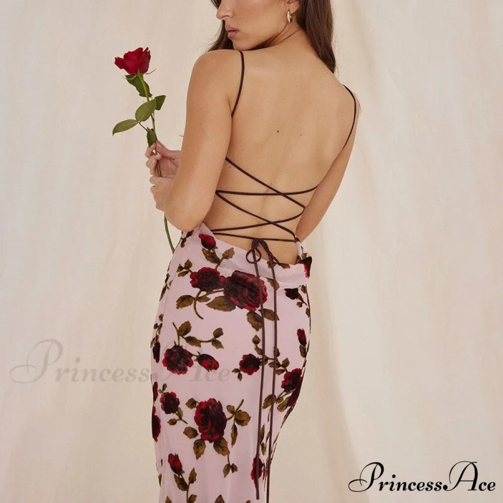 Floral Print Strappy Charming Back Tie-Up Midi Dress - Image 8