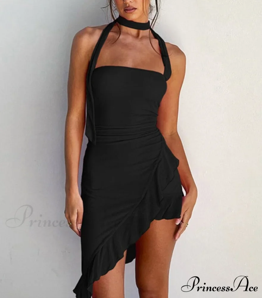 Draped Frill Stylish Tube Mini Dress - Image 2