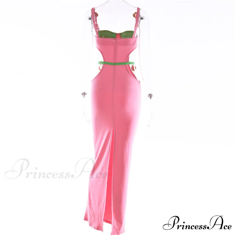 Contrast Color Side Charming Cut Charm Strap Dress - Image 10