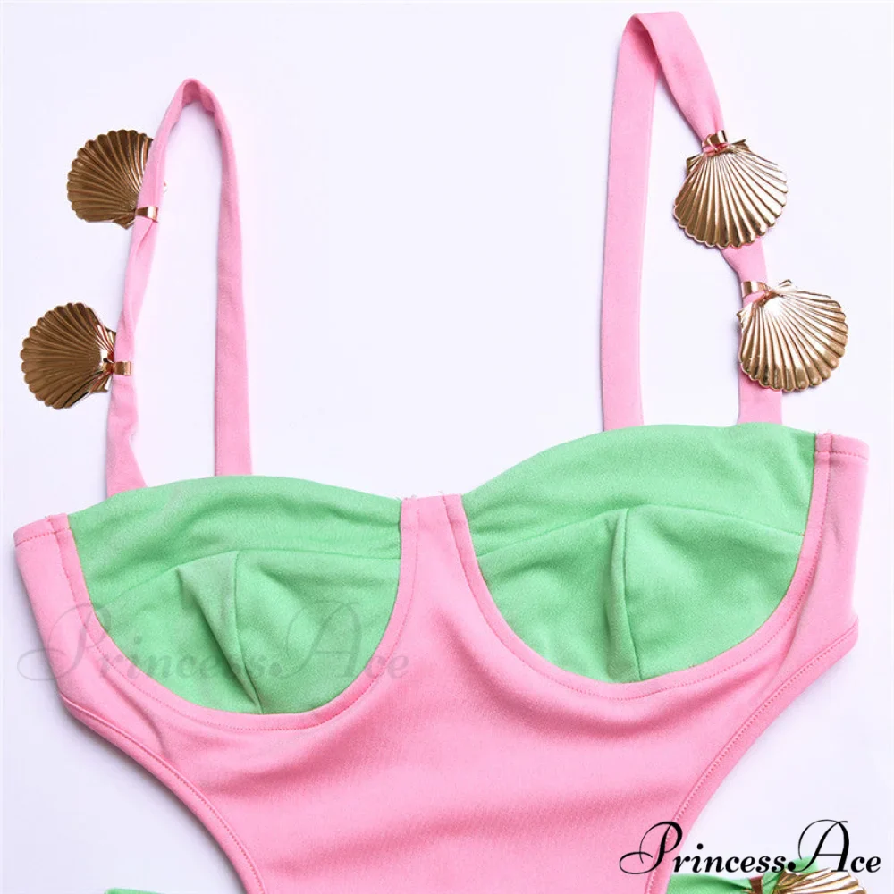 Contrast Color Side Charming Cut Charm Strap Dress - Image 11
