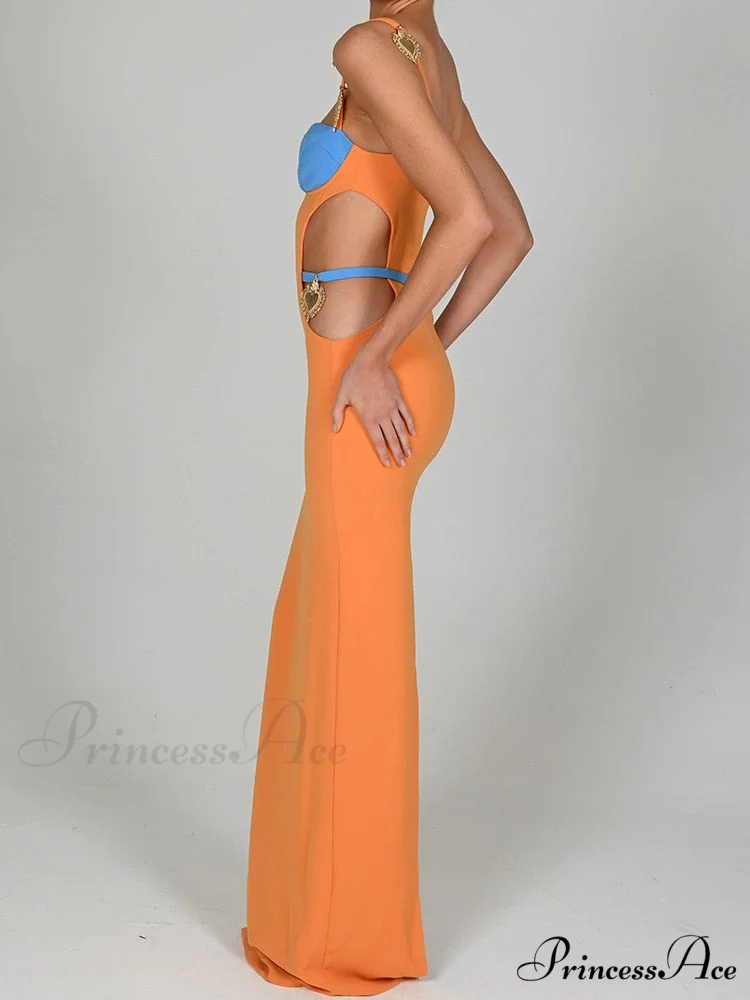 Contrast Color Side Charming Cut Charm Strap Dress - Image 5