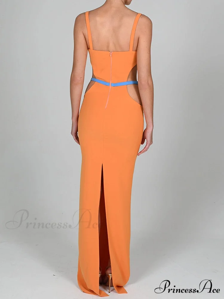 Contrast Color Side Charming Cut Charm Strap Dress - Image 6