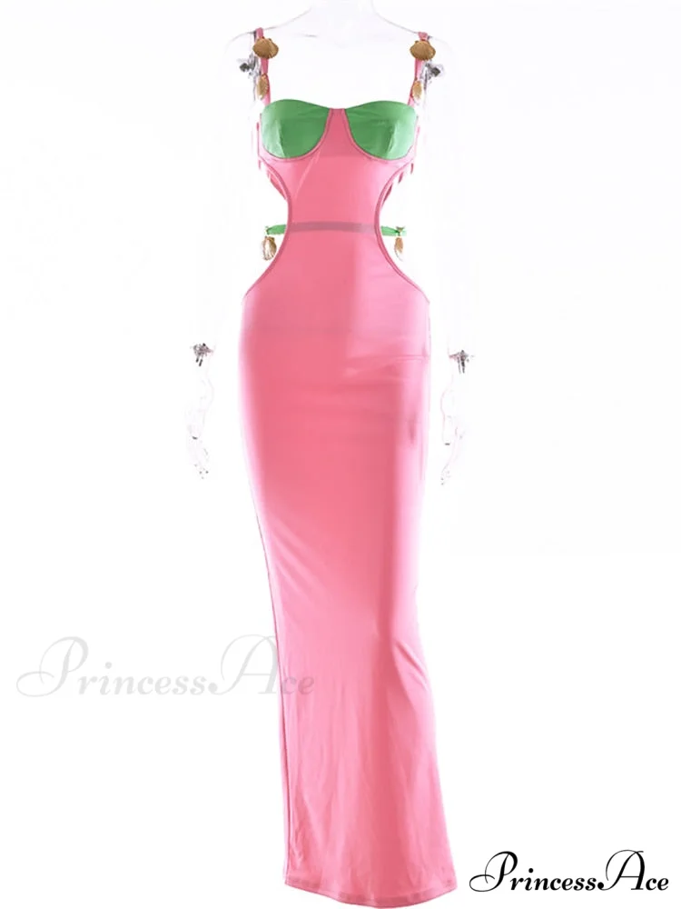 Contrast Color Side Charming Cut Charm Strap Dress - Image 7