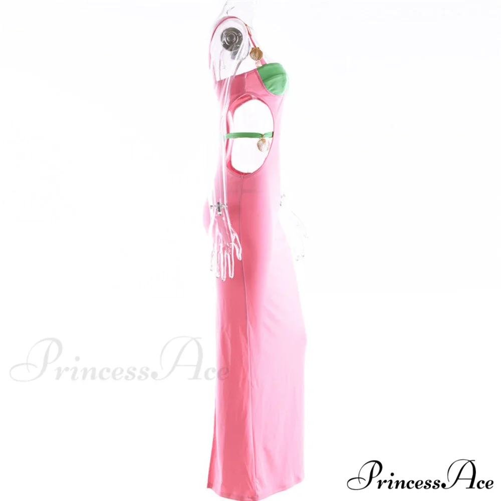 Contrast Color Side Charming Cut Charm Strap Dress - Image 9