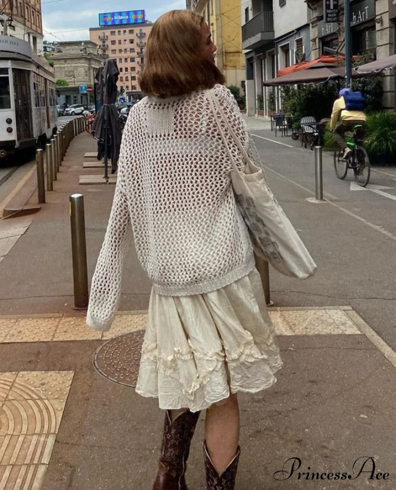 Distressed Cross Fishnet Charming Design Hollow Out Sweater - Image 4