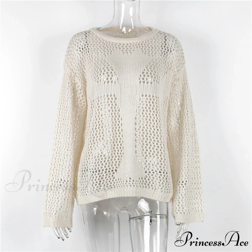 Distressed Cross Fishnet Charming Design Hollow Out Sweater - Image 8