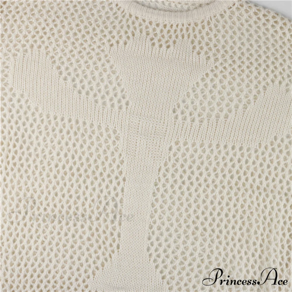 Distressed Cross Fishnet Charming Design Hollow Out Sweater - Image 9