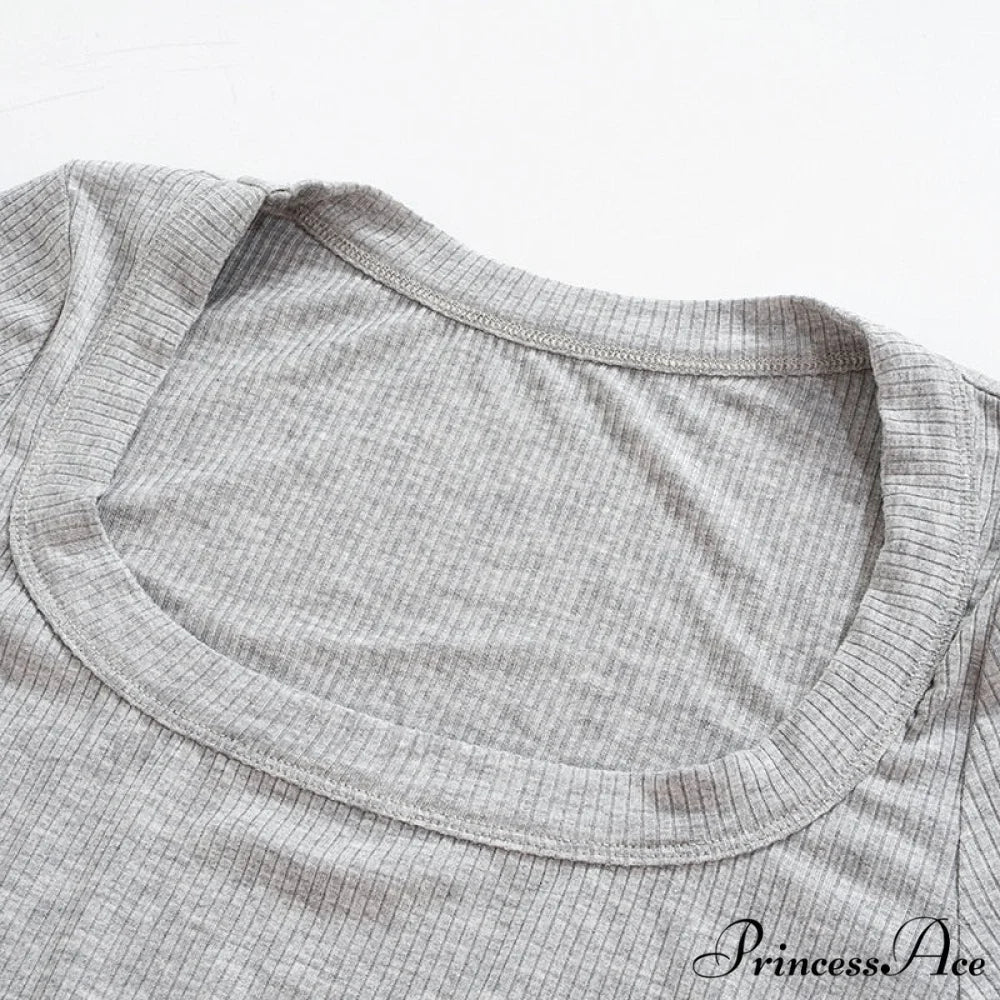 Grey Ribbed Long Charming Sleeve Crop Top - Image 10