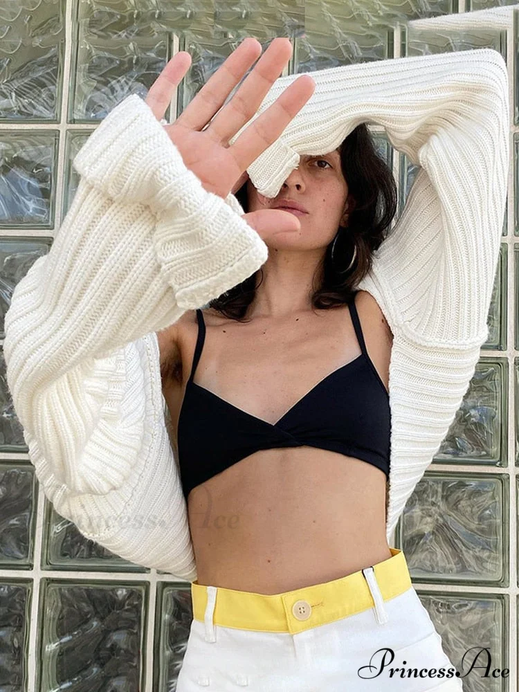 Knit Sweater Stylish Cropped Sleeve - Image 2