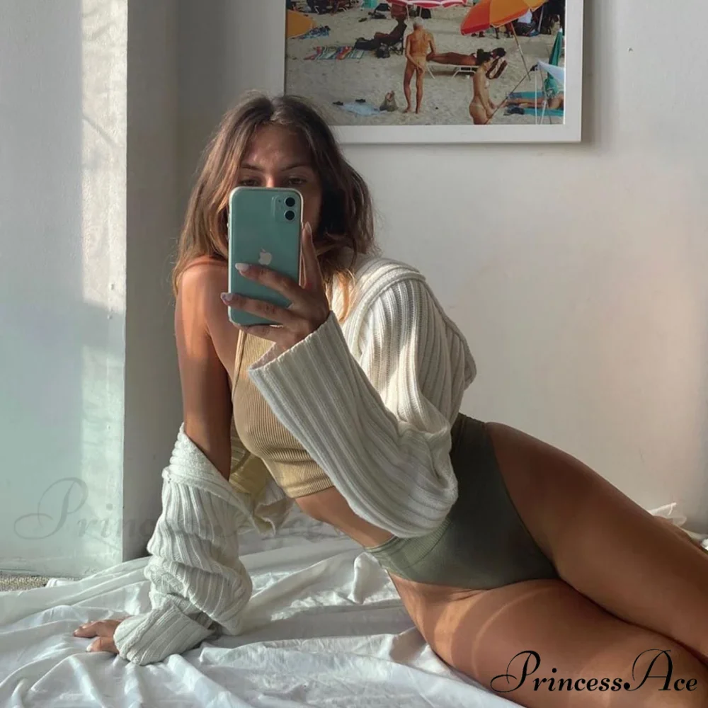 Knit Sweater Stylish Cropped Sleeve - Image 26