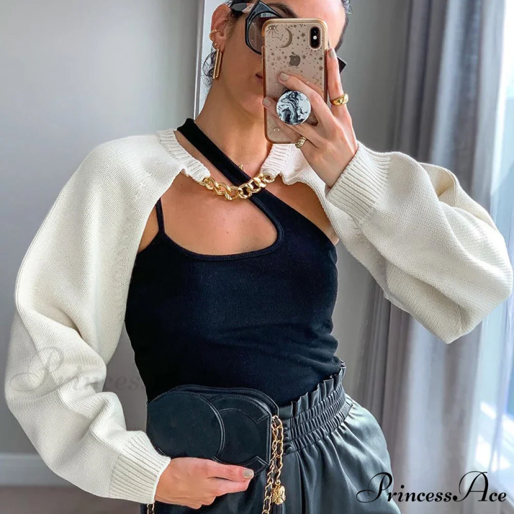 Knit Sweater Stylish Cropped Sleeve - Image 35