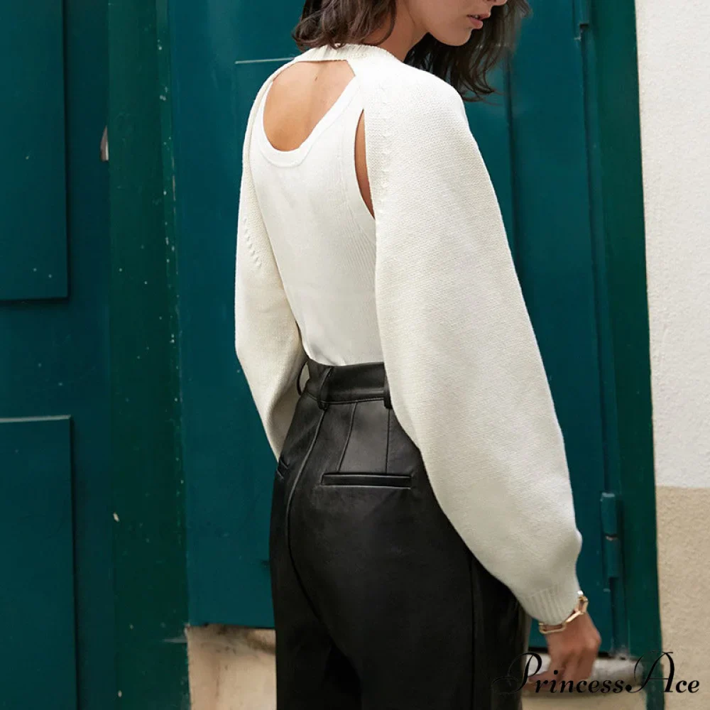 Knit Sweater Stylish Cropped Sleeve - Image 36