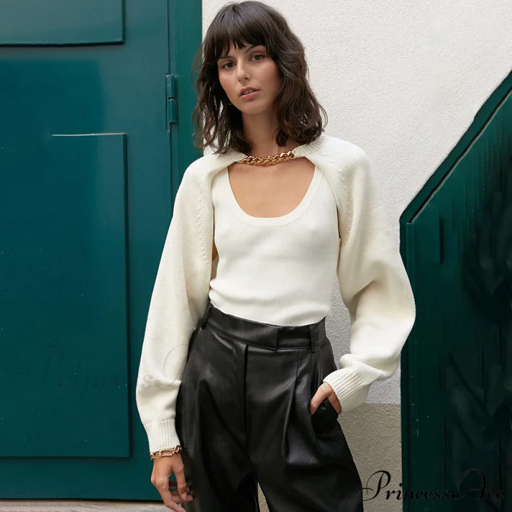Knit Sweater Stylish Cropped Sleeve - Image 37