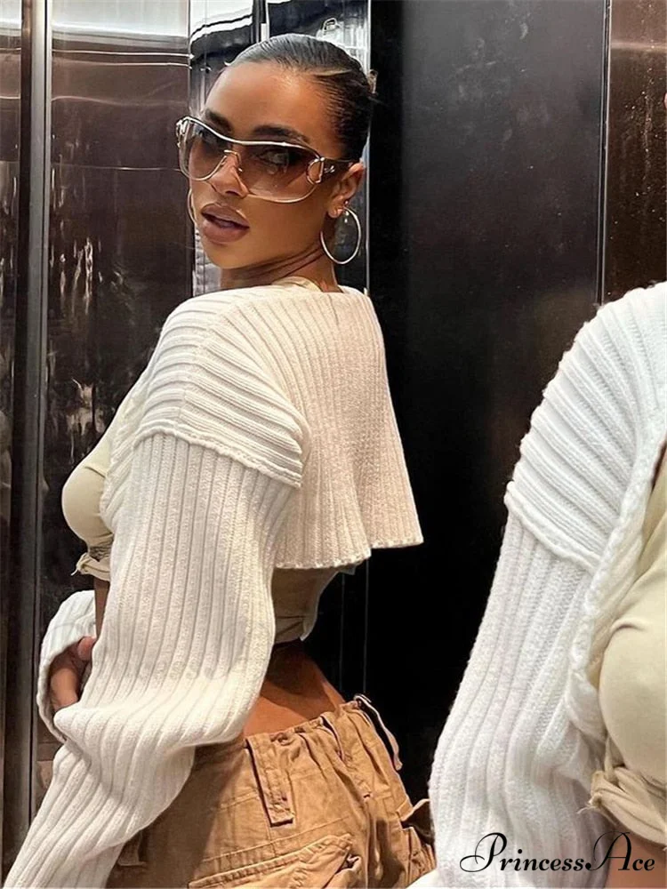 Knit Sweater Stylish Cropped Sleeve - Image 8