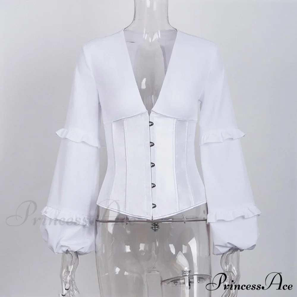 Lace Up Corset Charming Long Sleeve Blouse - Image 6