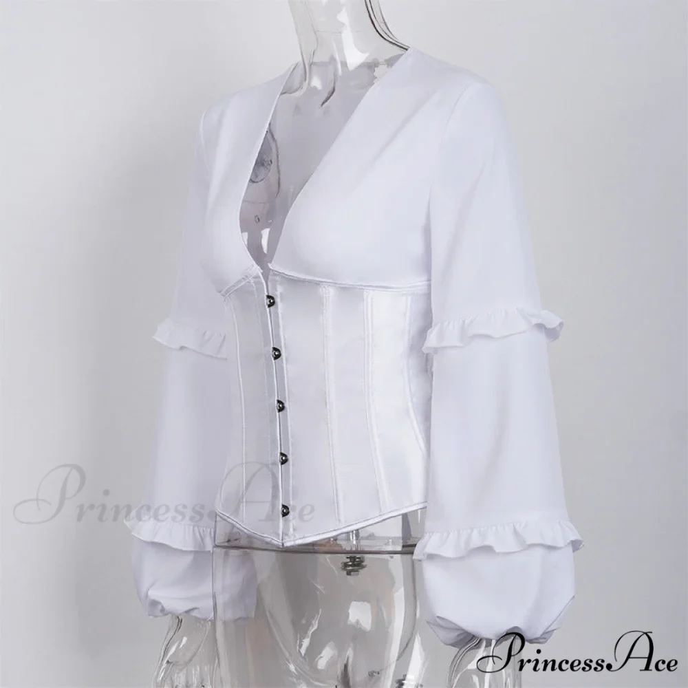 Lace Up Corset Charming Long Sleeve Blouse - Image 7