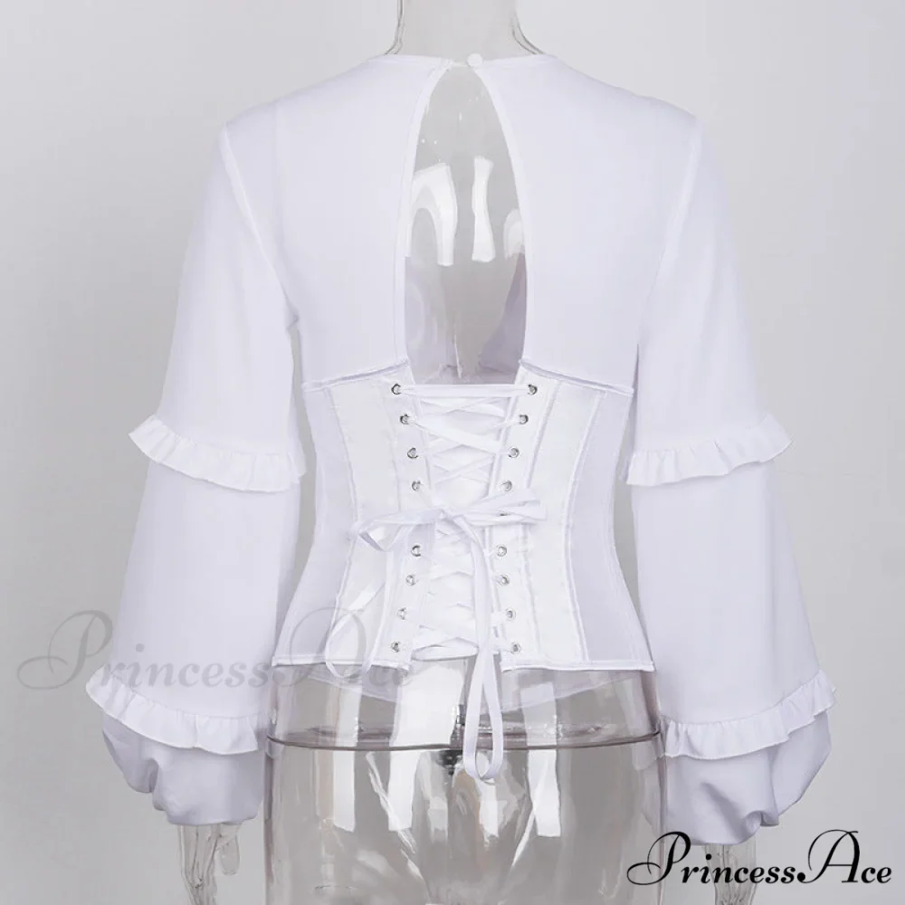 Lace Up Corset Charming Long Sleeve Blouse - Image 8