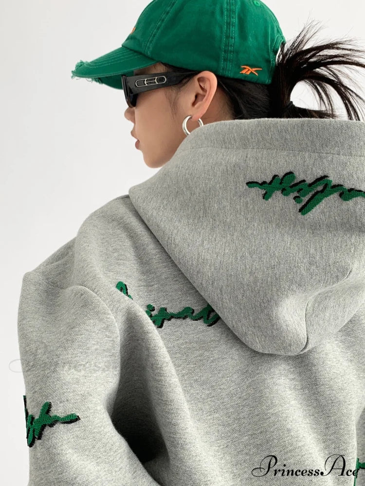 Knit Lettering Stylish Embroidery Hoddie - Image 12