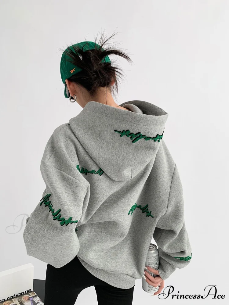 Knit Lettering Stylish Embroidery Hoddie - Image 13