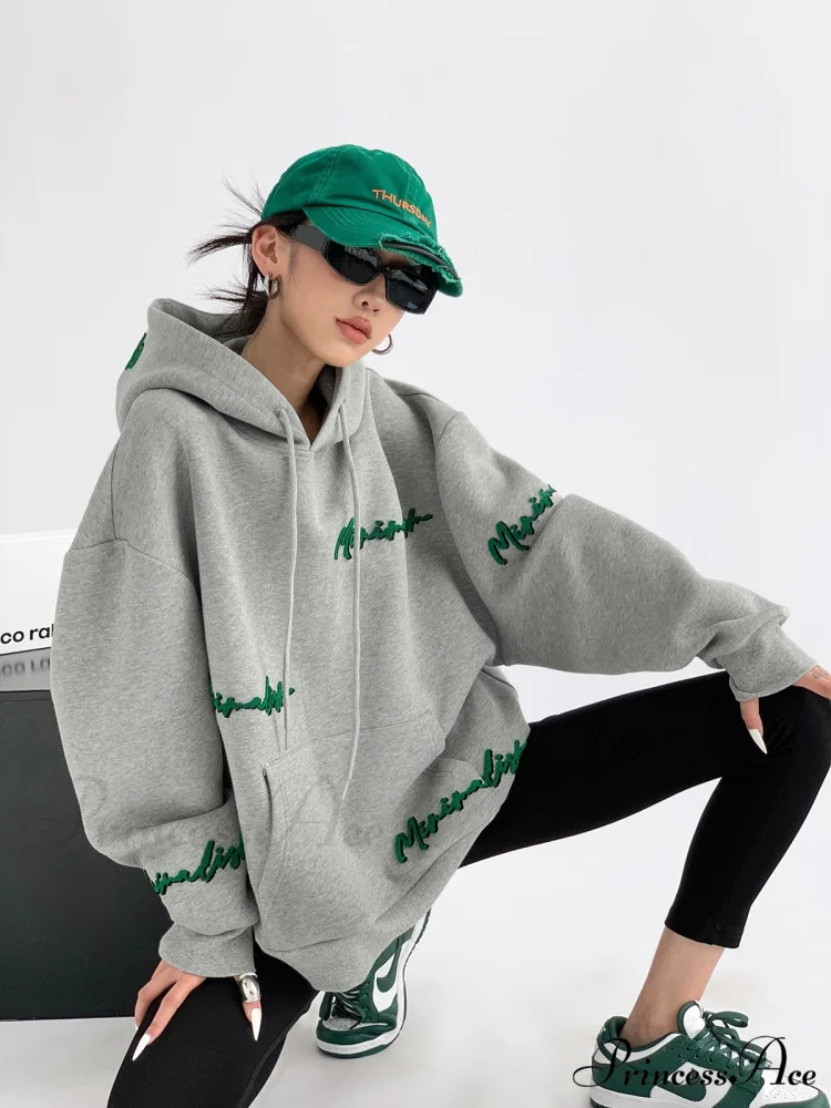 Knit Lettering Stylish Embroidery Hoddie - Image 2