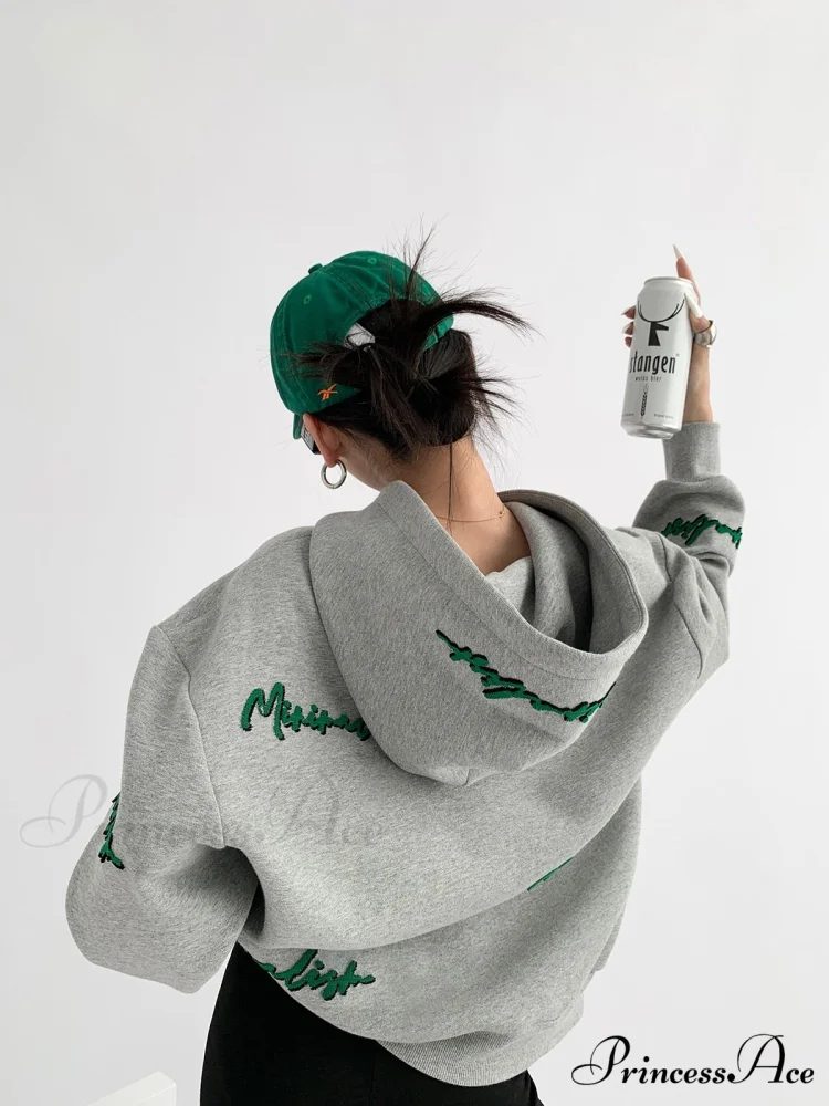 Knit Lettering Stylish Embroidery Hoddie - Image 4