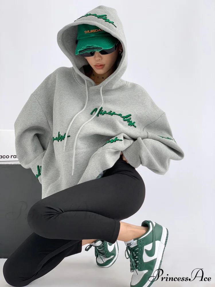 Knit Lettering Stylish Embroidery Hoddie - Image 6