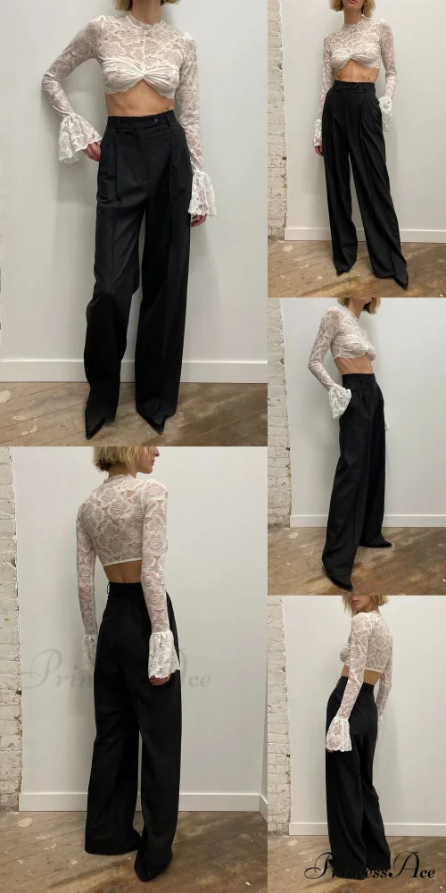 Long Sleeve Lace Charming Mesh Crop Top - Image 12