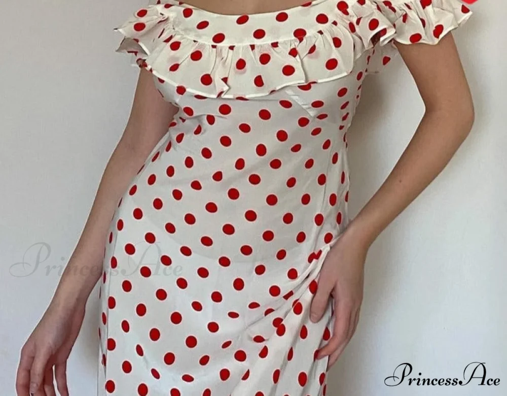 Red Polka Dot Charming Off Shoulder Maxi Dress - Image 2