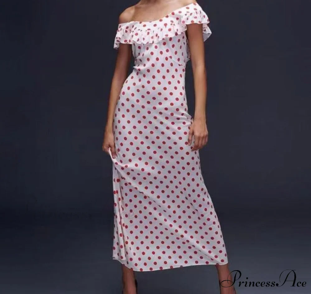 Red Polka Dot Charming Off Shoulder Maxi Dress - Image 3