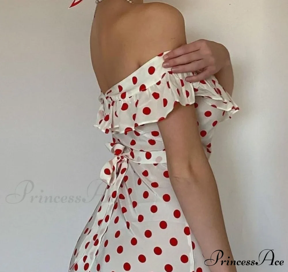 Red Polka Dot Charming Off Shoulder Maxi Dress - Image 5