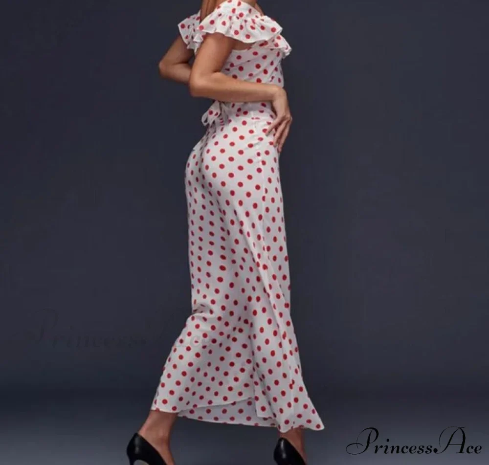 Red Polka Dot Charming Off Shoulder Maxi Dress - Image 6