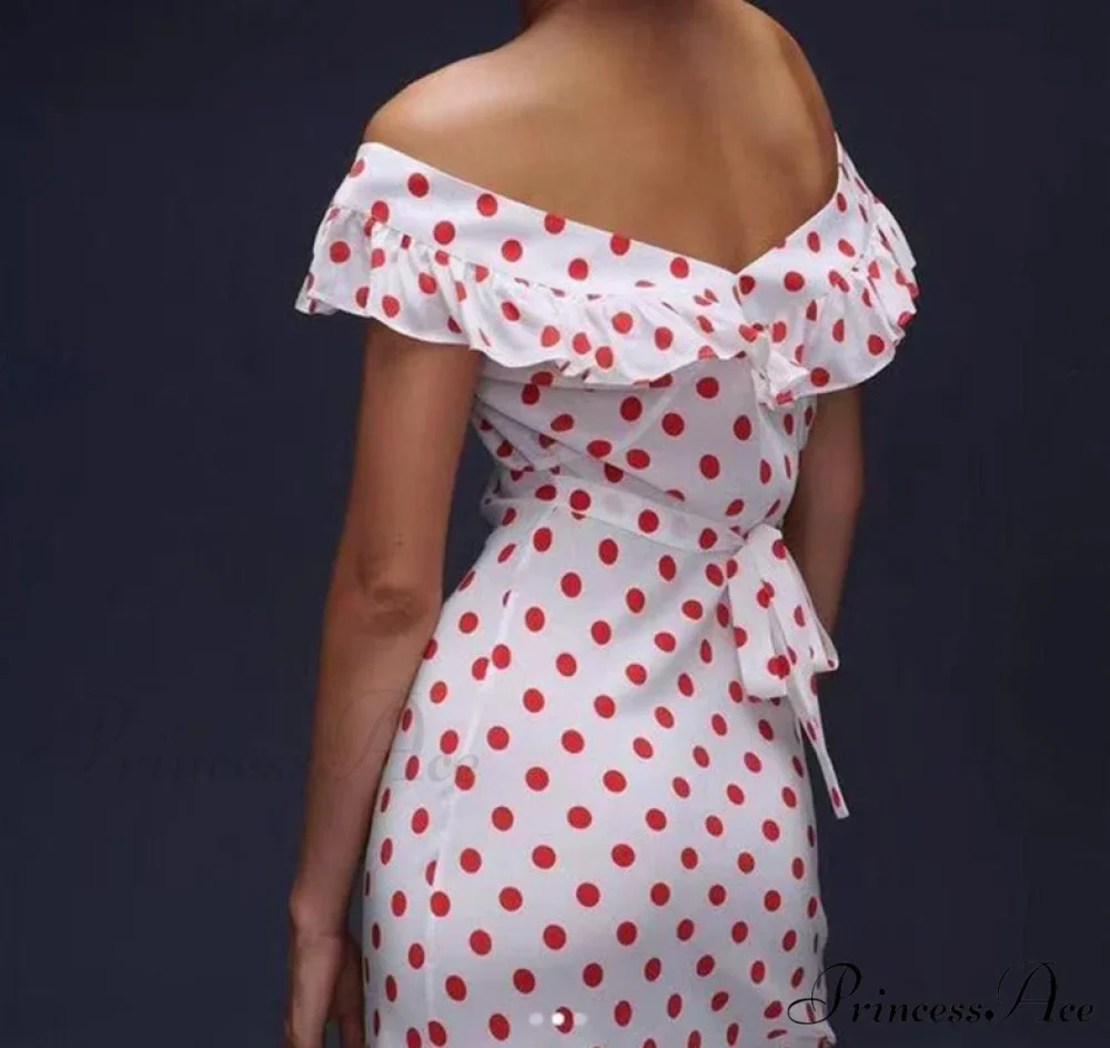 Red Polka Dot Charming Off Shoulder Maxi Dress - Image 7