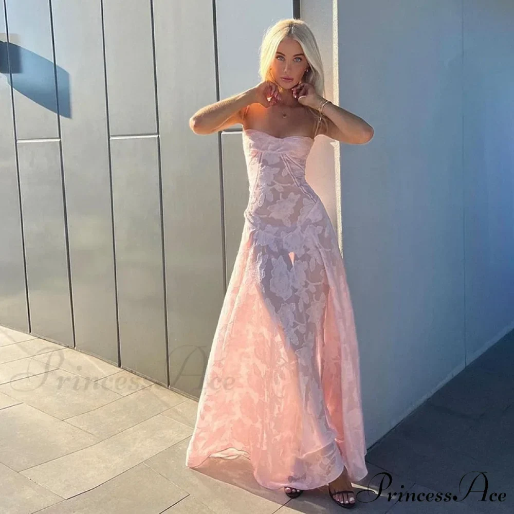 Pink Floral Stylish Lace Maxi Dress - Image 10