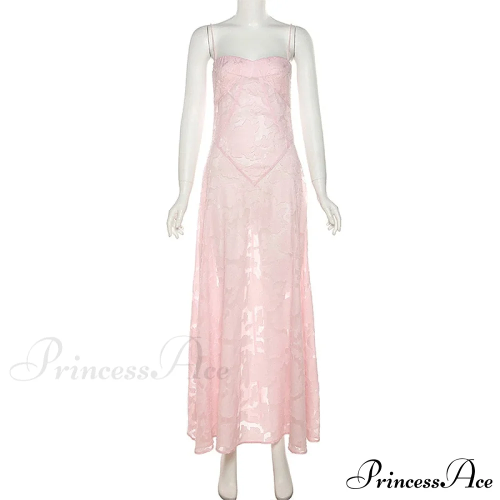 Pink Floral Stylish Lace Maxi Dress - Image 11