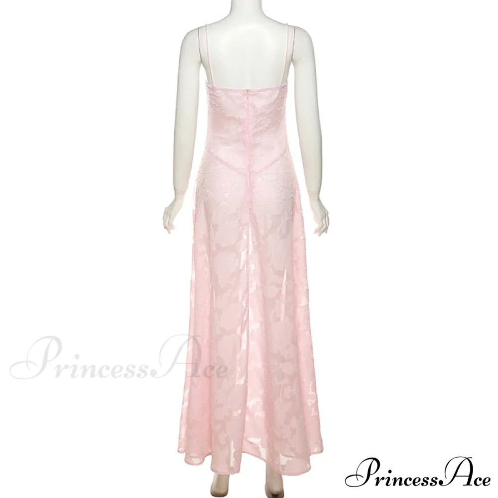 Pink Floral Stylish Lace Maxi Dress - Image 13