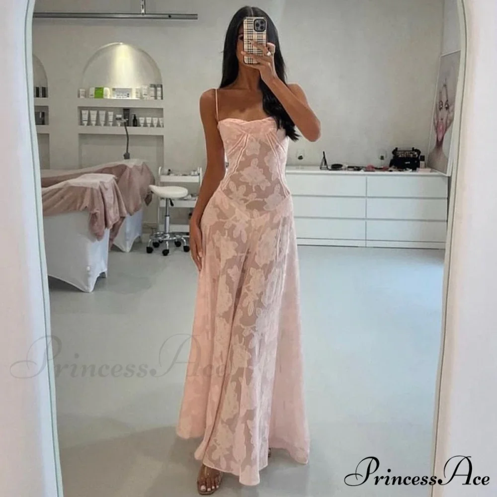 Pink Floral Stylish Lace Maxi Dress - Image 2