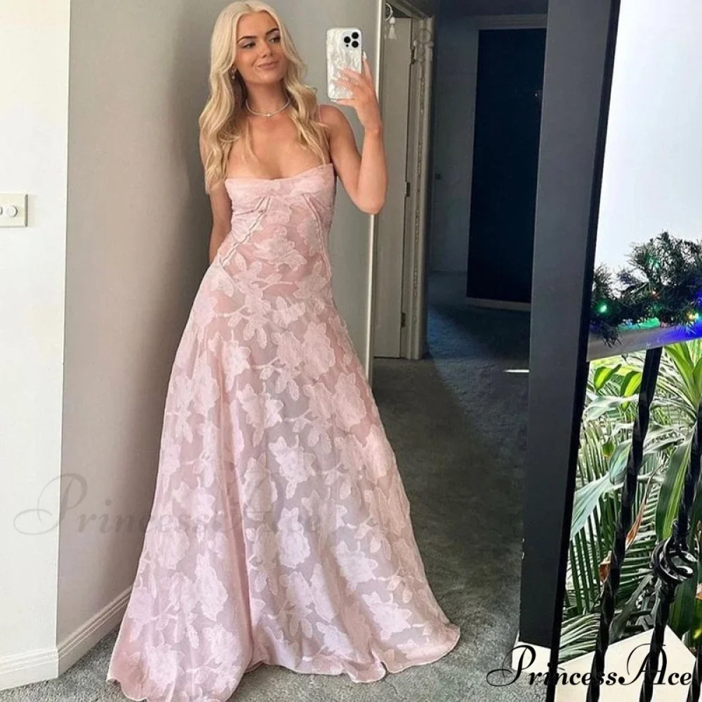 Pink Floral Stylish Lace Maxi Dress - Image 3