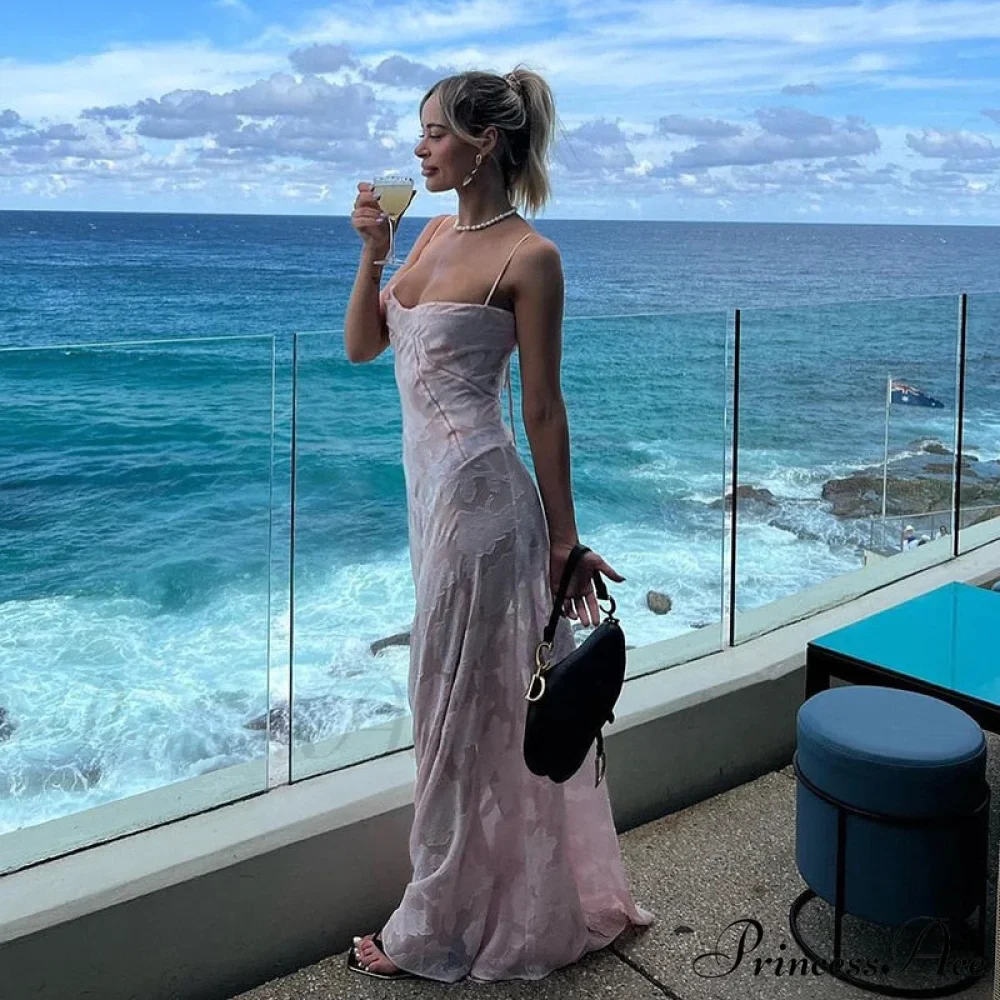 Pink Floral Stylish Lace Maxi Dress - Image 6