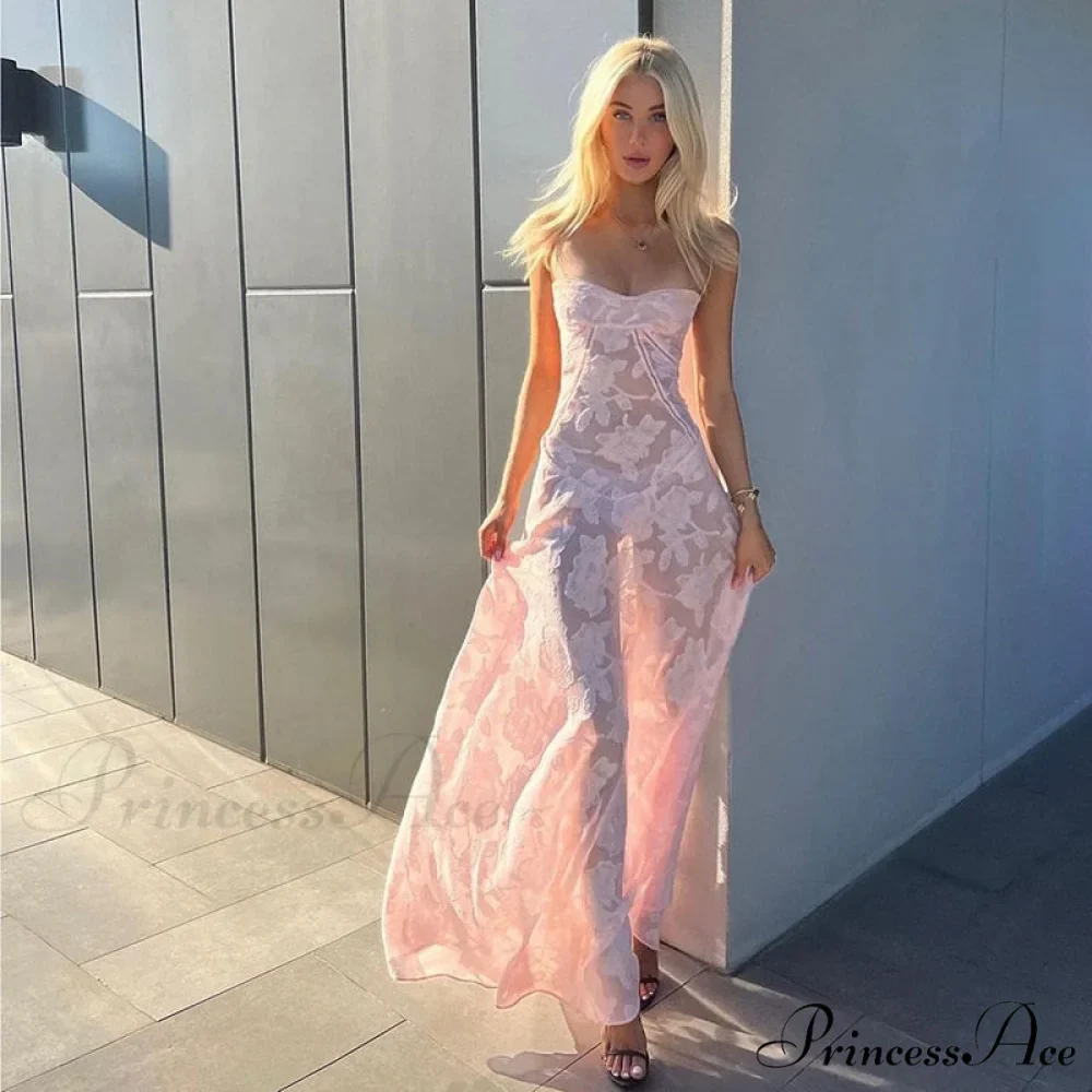 Pink Floral Stylish Lace Maxi Dress - Image 9