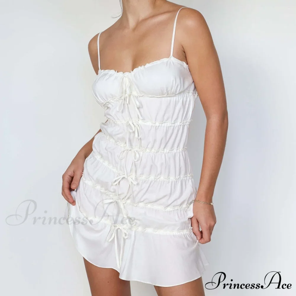 Bow Ruched Design Charming Mini Strap Dress - Image 3