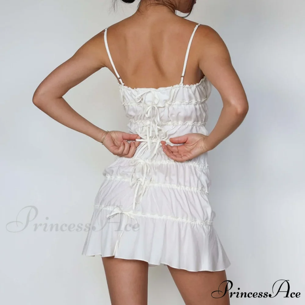 Bow Ruched Design Charming Mini Strap Dress - Image 4
