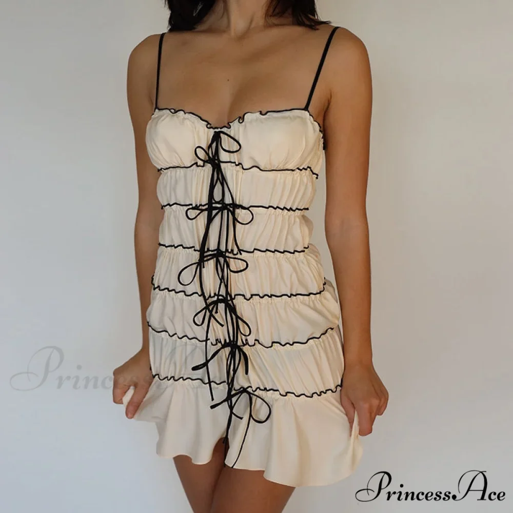 Bow Ruched Design Charming Mini Strap Dress - Image 7