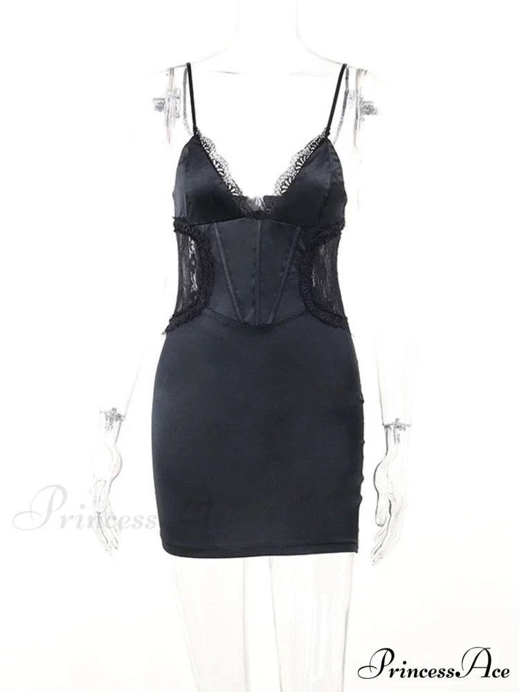 Black Side Lace Charming Design Mini Dress - Image 4