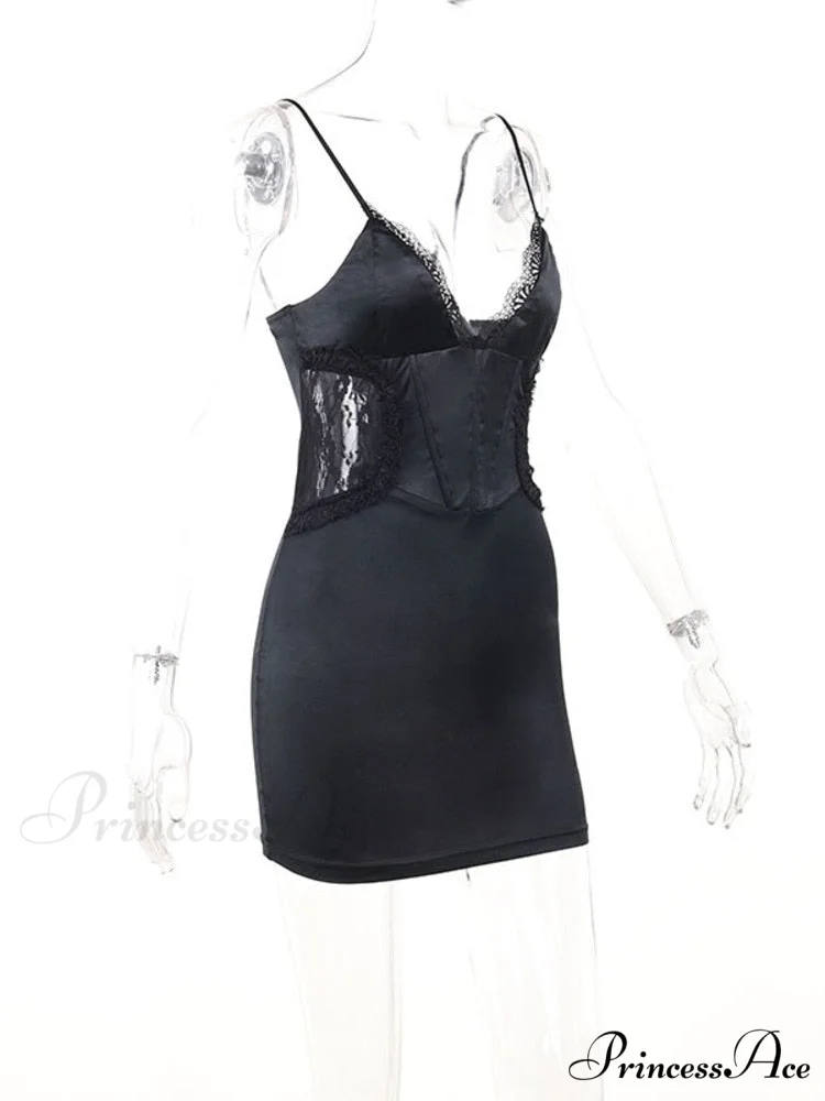 Black Side Lace Charming Design Mini Dress - Image 6
