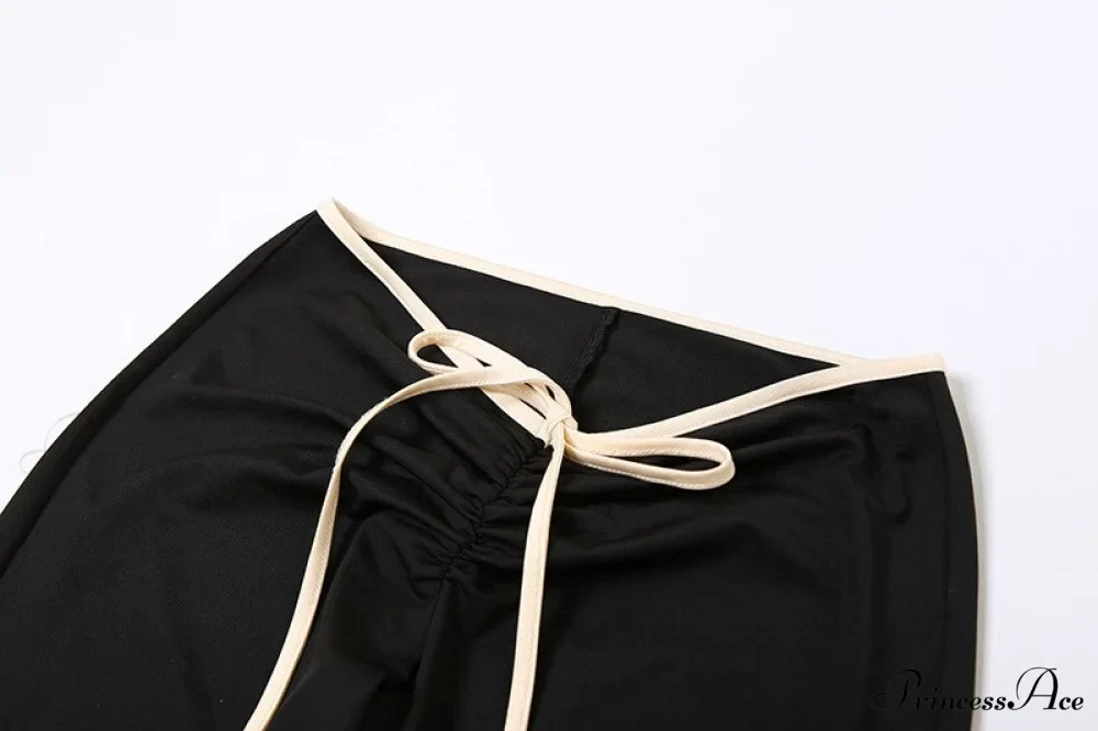 Black Ribbon Tie-Up Top Graceful And Pants Two Piece Set - Image 14