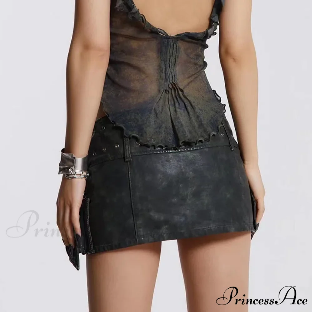 Leather Belted Wrap Charming Micro Mini Skirt - Image 5
